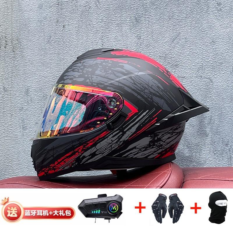 Full Face Motorcycle Helmet With External Bluetooth Module Men Women Large Rear Wing Sport Style DOT Approved