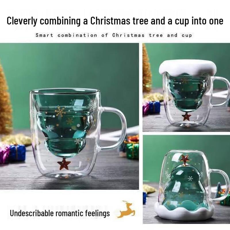 Chaxun Double-Wall Christmas Glass Coffee Cup