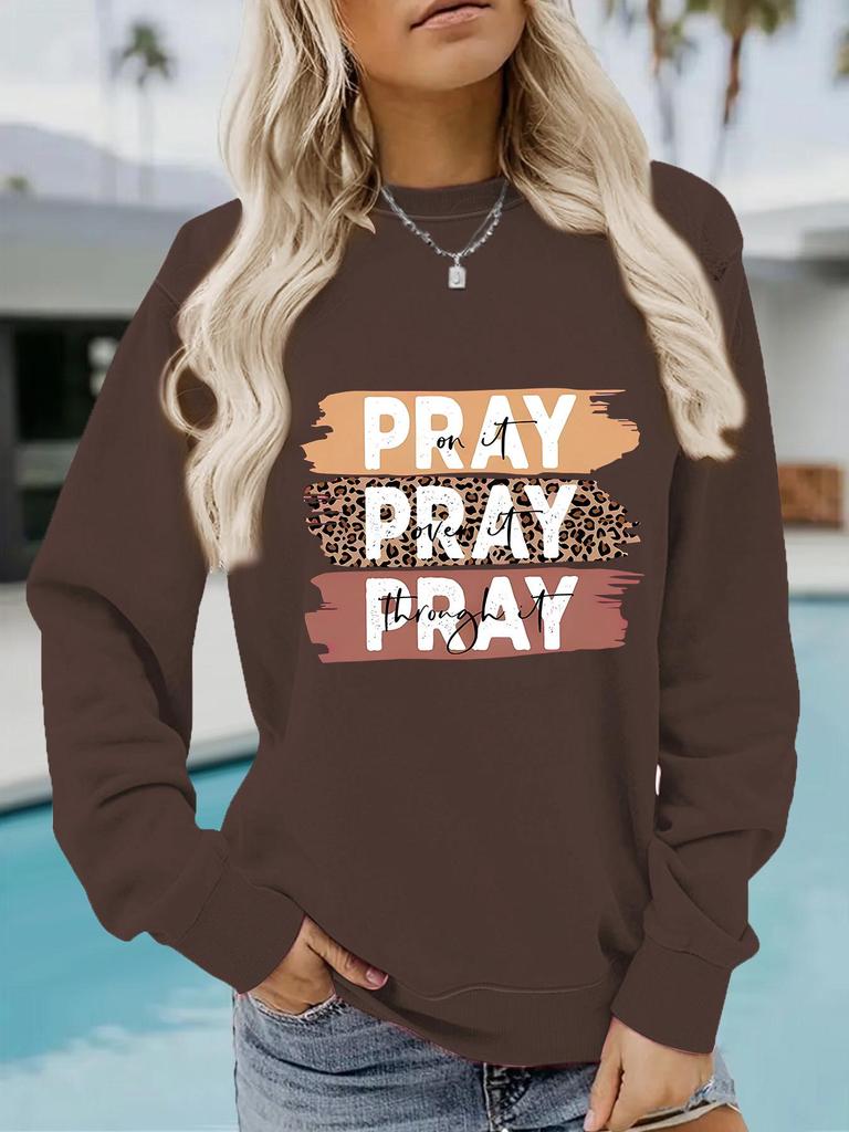 European and American Women's Casual PRAY Print Long-Sleeve Round Neck Sweatshirt Hoodie for Autumn/Winter