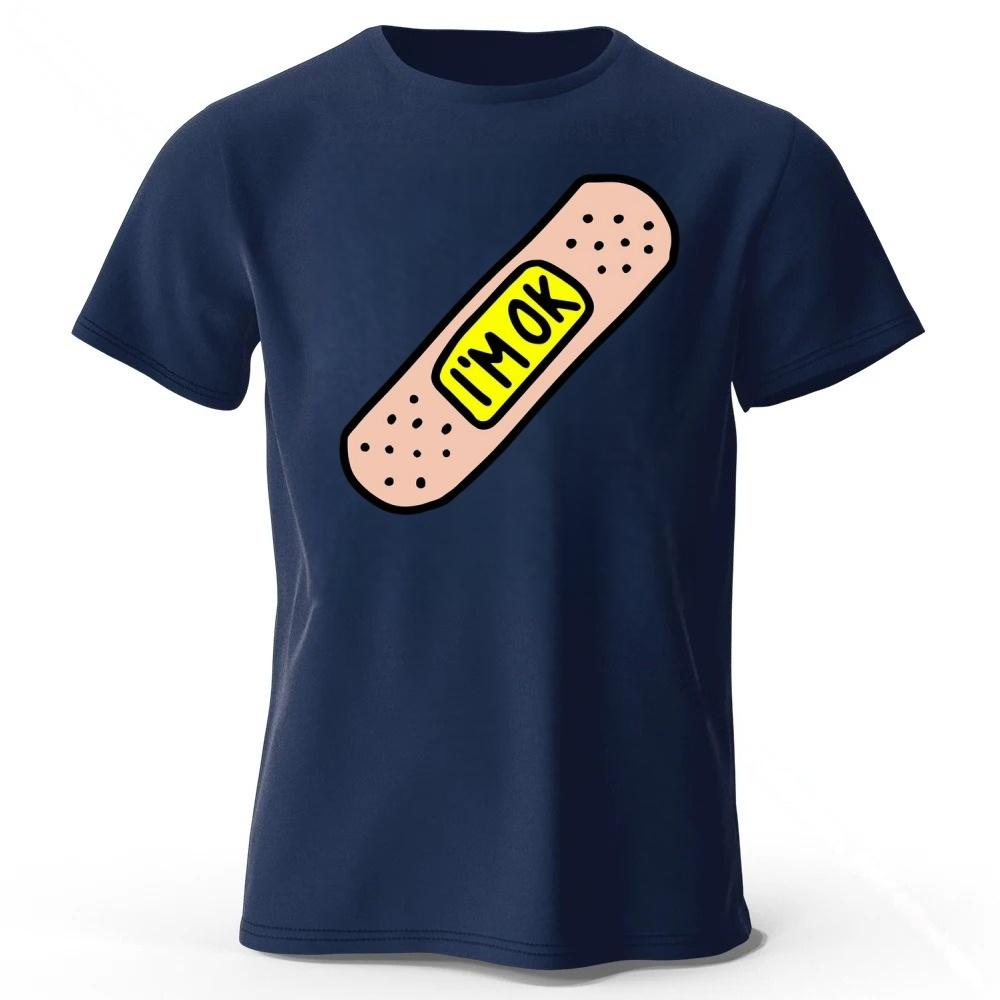 Summer Fashion Item I'm Okay Cotton T-shirt Men's Loose Oversized Breathable Sports Short Sleeves Street Wear