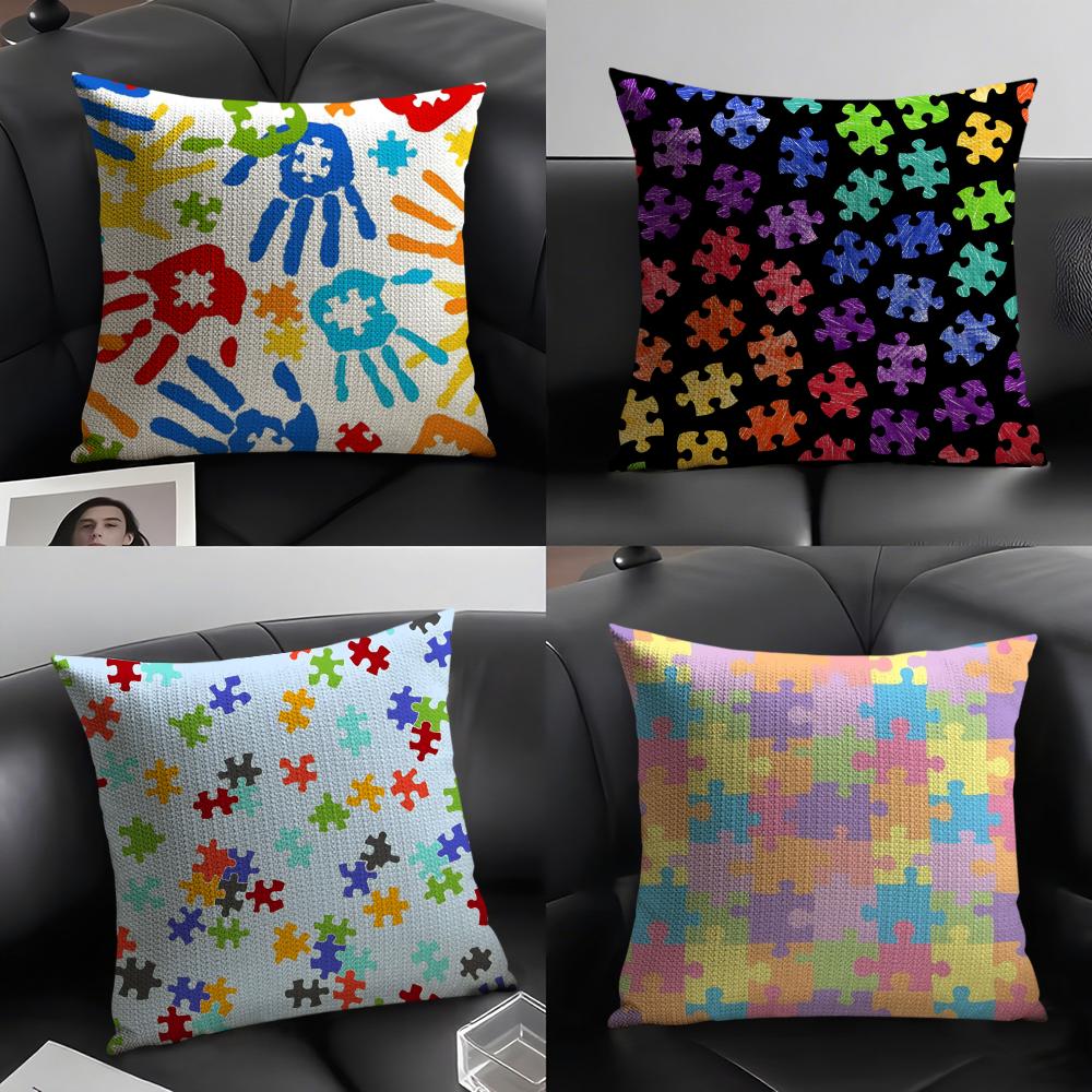 Creative Puzzle Texture Pillow Case Natural Linen Double-Sided Printing Sofa Home Decor Cushion Cover