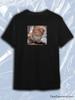 Black Crew Neck Short Sleeve T-Shirt with Orange Cat In Glass Bowl Meme Photo