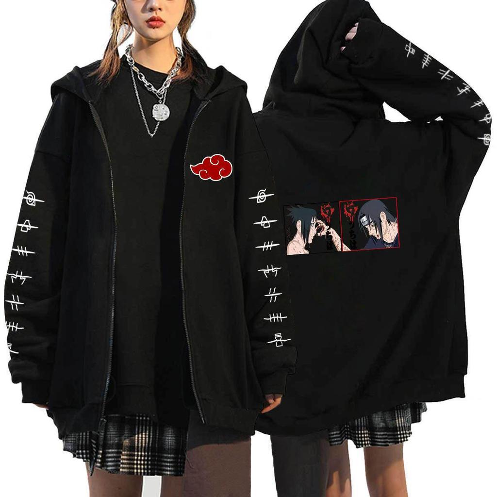 Naruto Men's Cardigan Hooded Sweatshirt Uchiha Itachi Anime Men Women Streetwear Harajuku Akatsuki Hoodies Sweatshirt Clothes