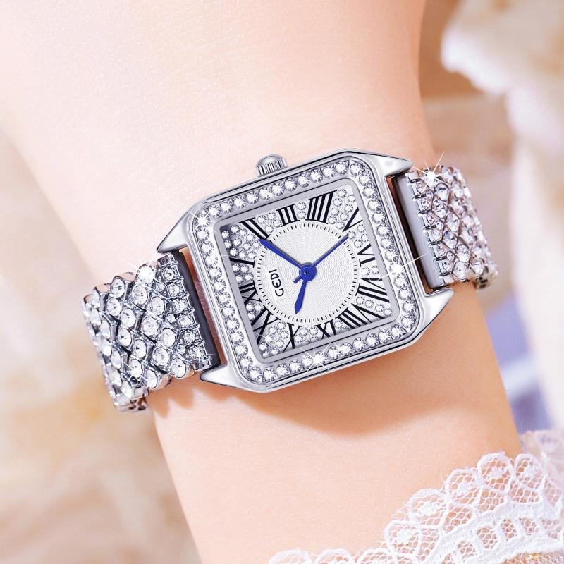Leichter Luxus Zigeuner Damen Armbanduhr Quadratisch Leichter Luxus Voll Diamant Mittelalter Uhr High-End Damen Quarz Uhr