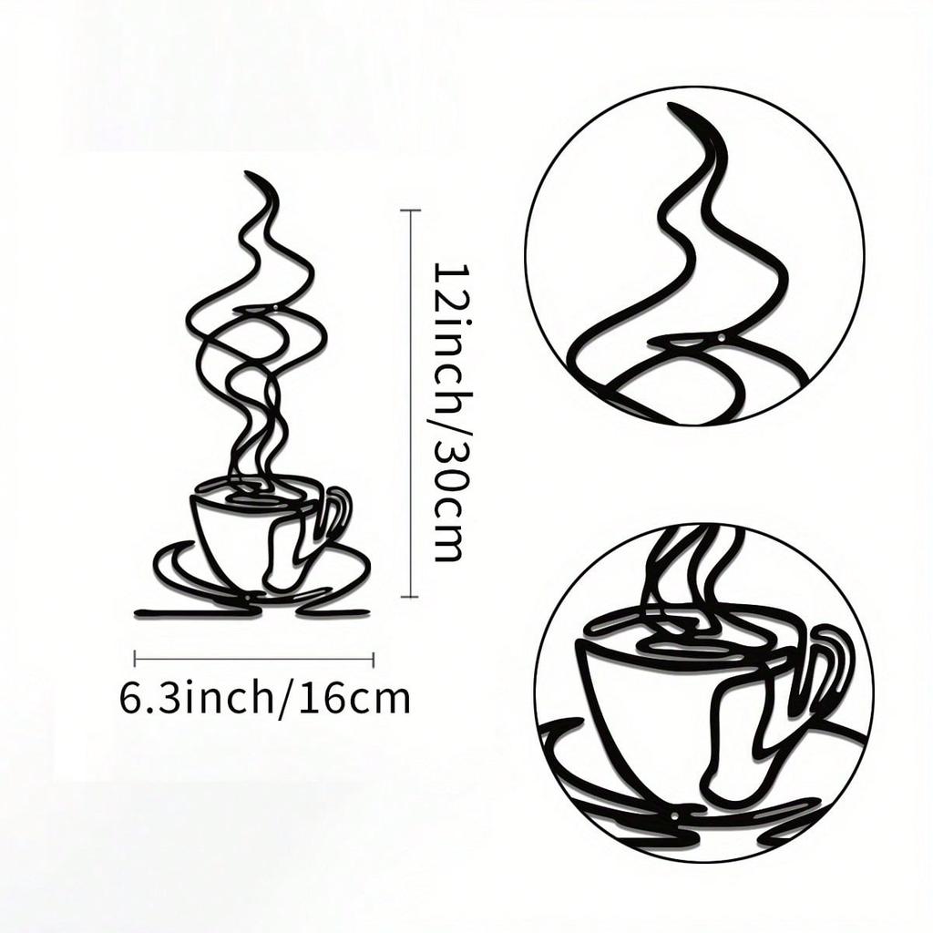 Iron Coffee Cup Decor Minimalist Line Art Mug Gift Hot Beverage Service Kitchen Wall Sign