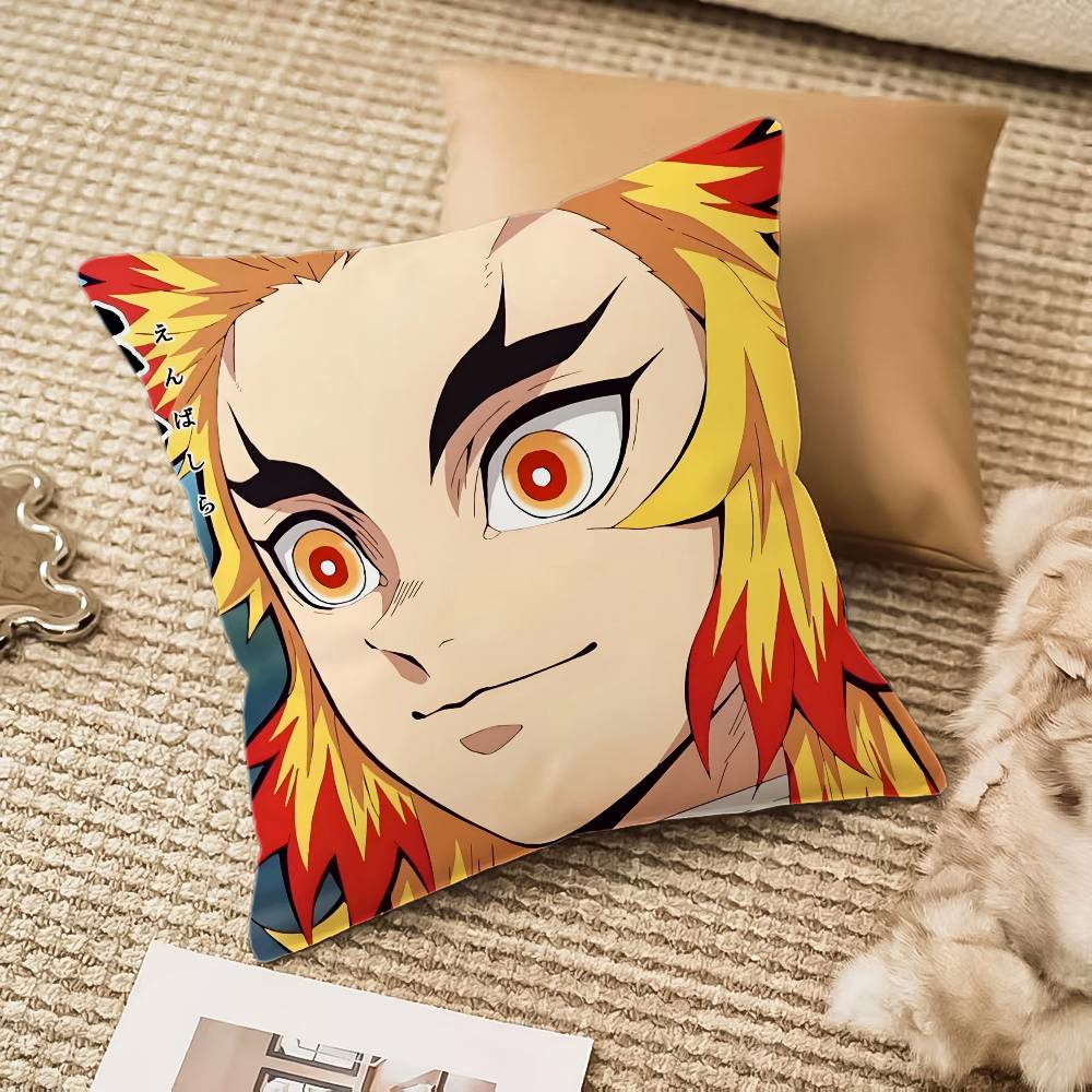 R-Rengoku Kyoujurou Pillow Case Anti-dustmite Pillowcase Invisible Zipper Silky Short Plush Sofa Cushion Cover