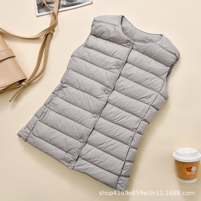 Light down jacket, women's liner, vest, short round neck, collarless light vest