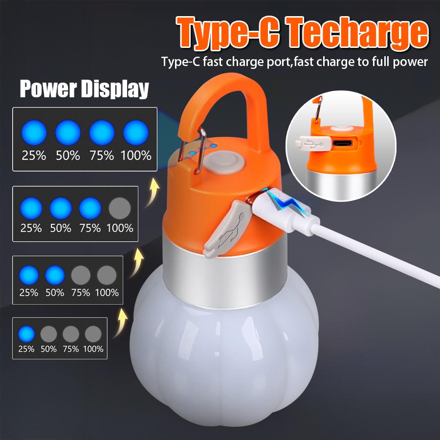 USB-C Rechargeable Camping Light Bulb, Waterproof Portable LED Lantern with Hook for Outdoor Travel Tent Garden Bottle Cap Light