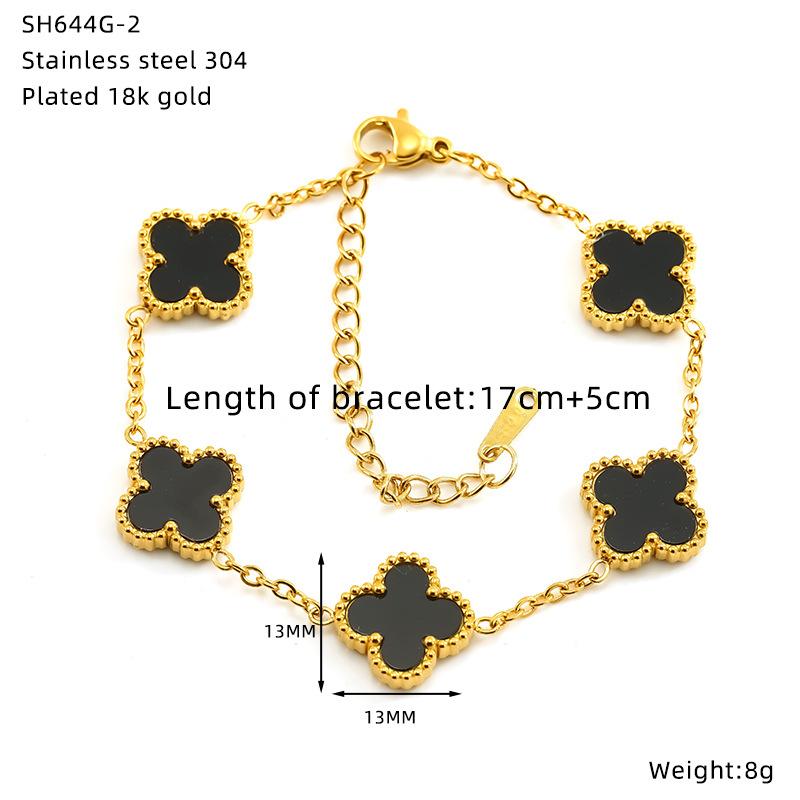 

Браслет из титановой стали с гальваническим покрытием в виде цветка и четырехлистного клевера, универсальная высококлассная модная бижутерия, женский браслет