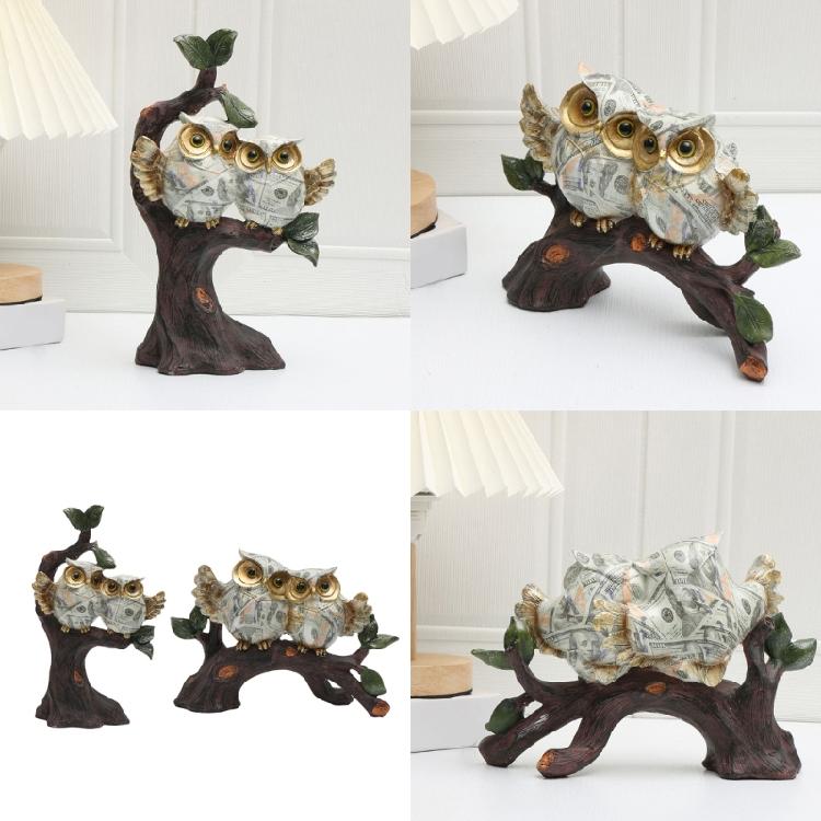 Exquisites Owl Ornament with Water Transfer Detailing Resins Owl Perching On Tree Branch Sculpture for Home Display