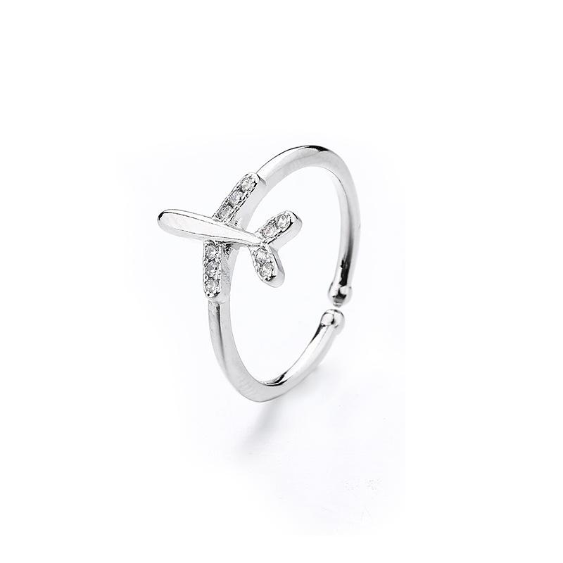 Design Sense Zircon Aircraft Ring Light Luxury Niche Simple Fun Adjustable Bead Set Diamond Index Finger Ring