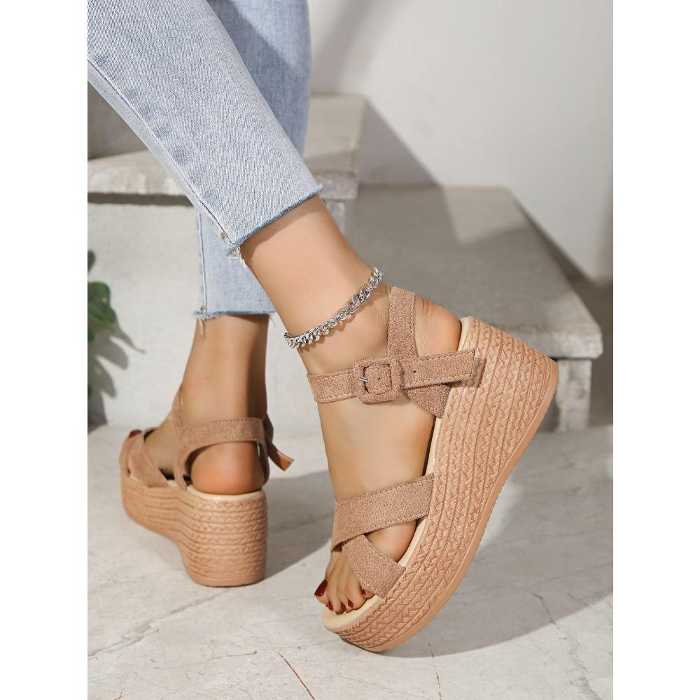 Sandals Women's Muffin Wedge Heel Platform Sandals Suede Women's High Heel Sandals