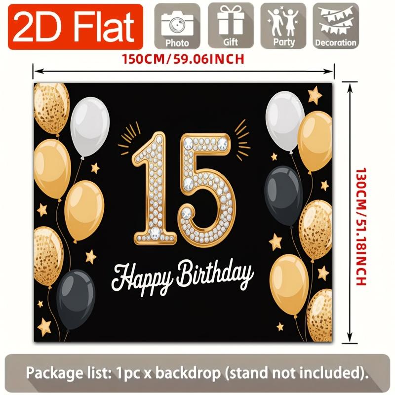 Birthday Party Backdrop Gold Black Polyester Banner Photo Booth Decoration 50