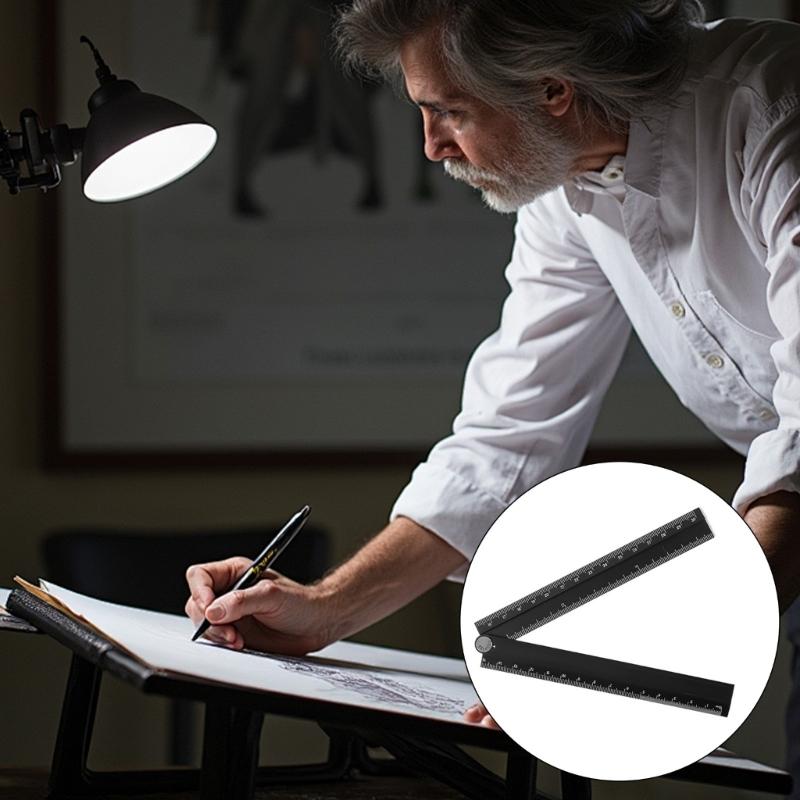 30cm Aluminum Folding Rulers with Protractors Easy Carry  Drawing Tool Upgrades for Precise Measurements in Art & Designs