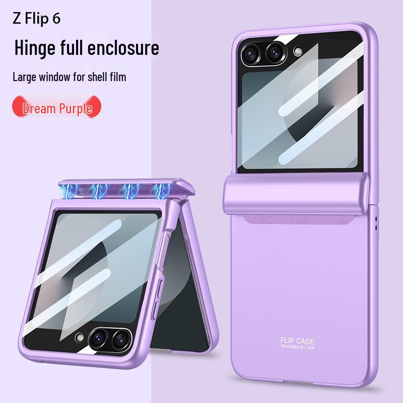Samsung Z Flip 6 Foldable Screen Case with Large Window, Ultra-Thin Magnetic Buckle, Elegant Design.