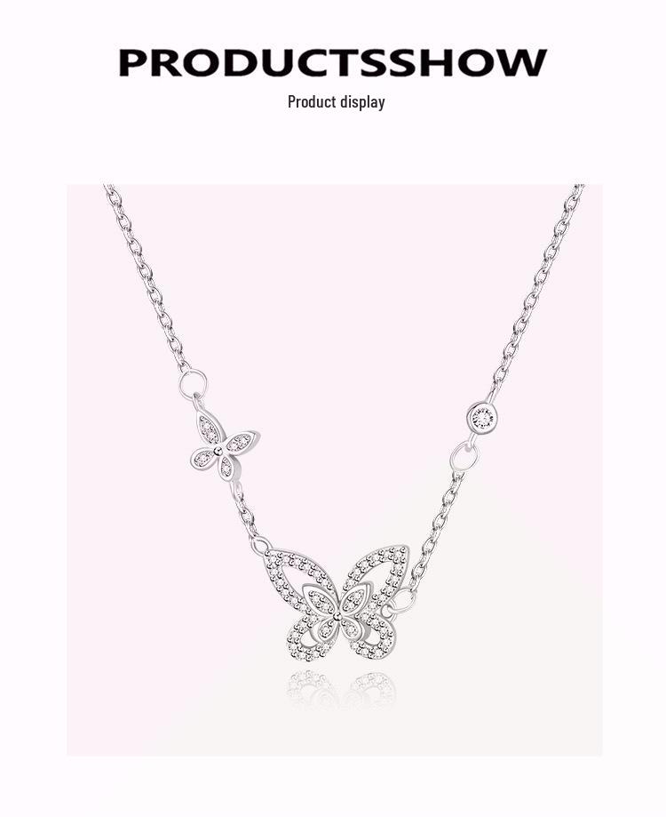High-Quality Moissanite Silver Double Butterfly Necklace for Women - Ideal Qixi Gift