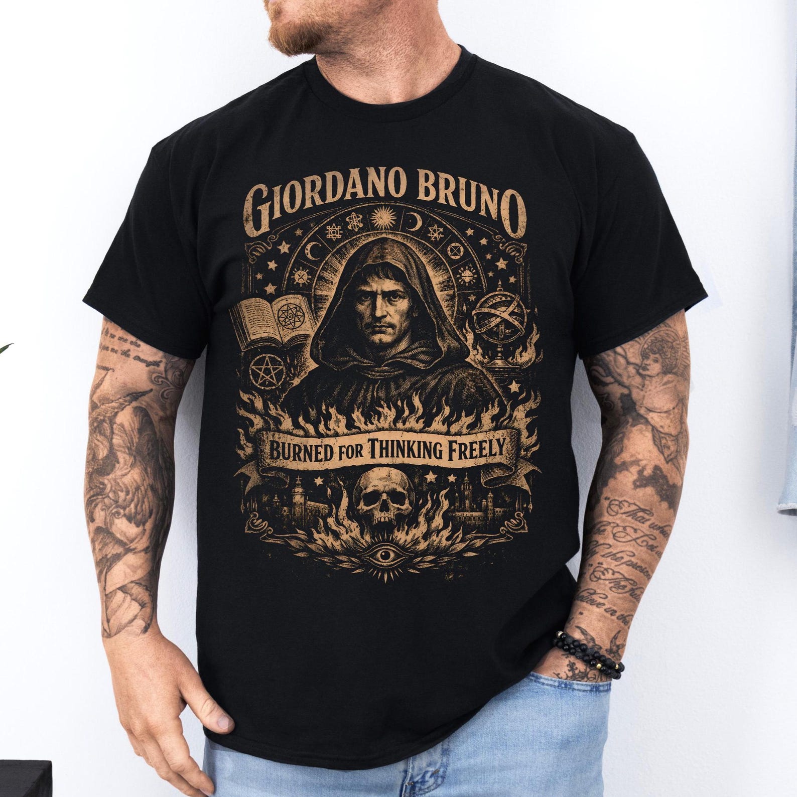 Giordano Bruno T-shirt: Occult Philosophy Heretic Astral Symbolism Gothic Art Tee 2XL