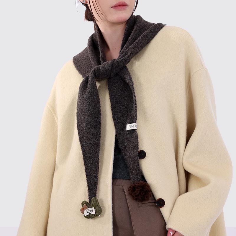 Atmosphere wool knitted cute doll triangle scarf shawl women's autumn and winter warm solid color scarf