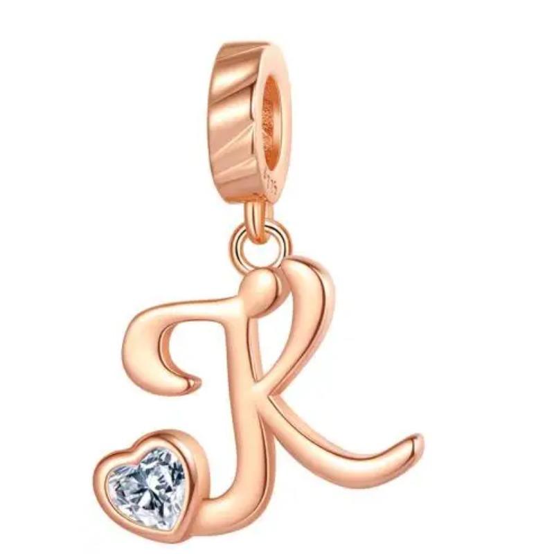 Kupfer 26 Buchstaben A-Z Alphabet Anhänger Charme Roségold Passend für Original Pan Armband Zubehör DIY Schmuck Für Frauen