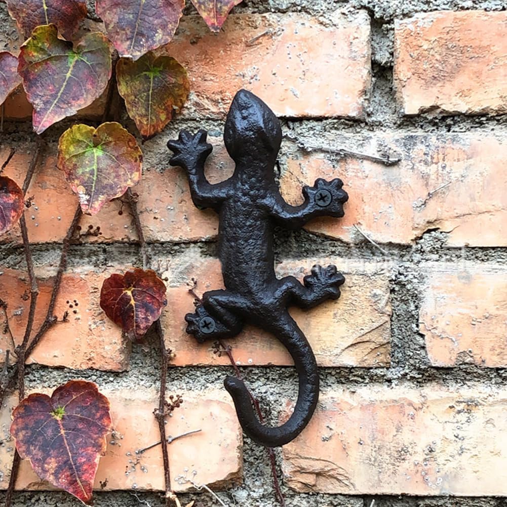 Novelty Iron Metal Gecko Hooks Coat Rack Wall Decor, Animal Lizard Garden Tool Wall Hooks Hanger for Home Garden Yard Fence, Towel Hooks, Keys Holder