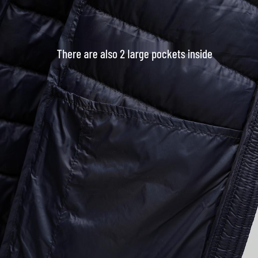 Men's Plus Size Lightweight Hooded Down Jacket - 90% Down, Ultra-Thin, Casual Winter Wear for Middle-Aged and Elderly, Suitable for 200 lbs