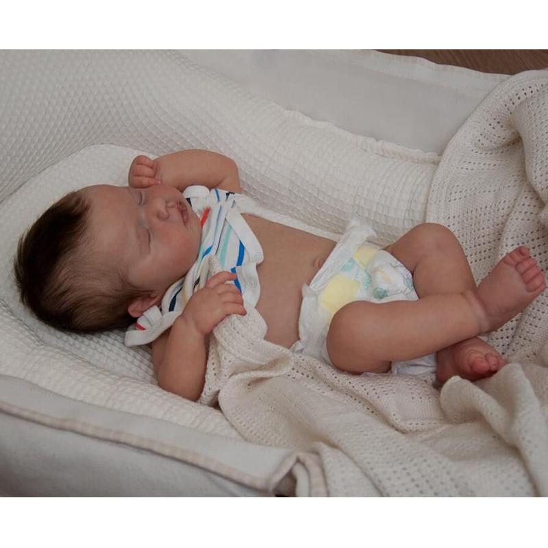 19inch Already Painted Finished Reborn Sleeping Baby Doll Same As Picture Lifelike Soft Touch 3D Skin Hand-Root Hair Visible