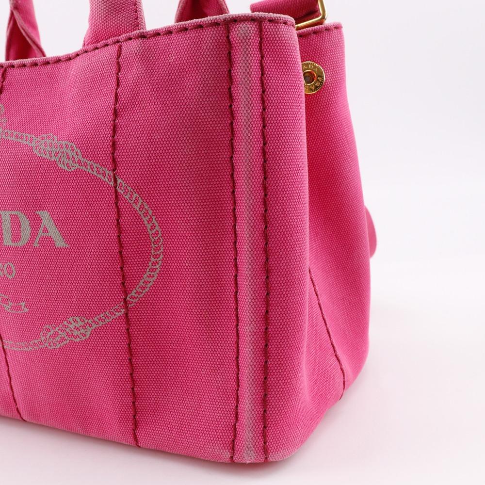 Prada Canapa Handbag 2WAYShoulder Tote Bag Pink Canvas Women Used