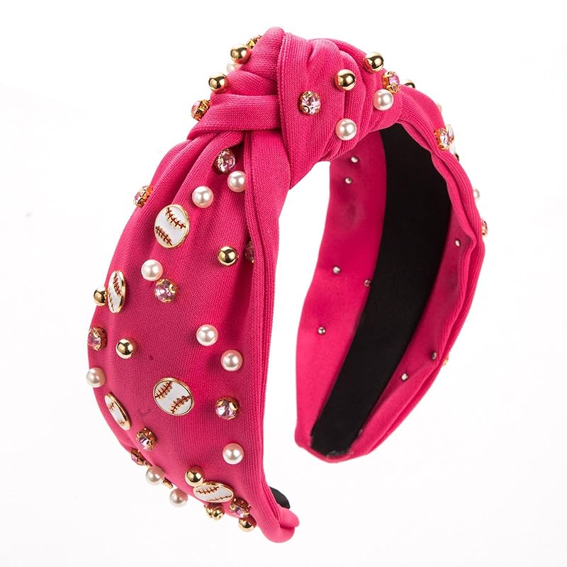 Radiate Elegance with Pearl Embellished Headbands for Women - Women's Fashion Baseball Headband Pearl Rhinestone Jeweled Knotted Headband for Girls