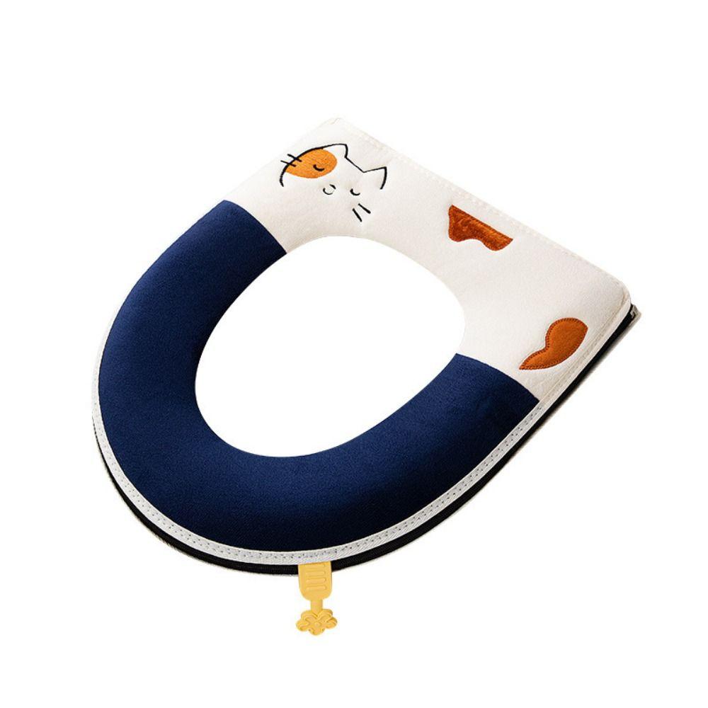 Handle Toilet Seat Cushion With Zipper Closestool Mat Reusable Plush Toilet Seat Cover  Lavatory