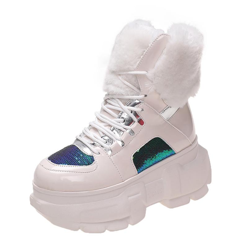 Fashion Fashion Women Chunky 8CM Platform Motorcycle Boots White Lace Up Thick Bottom Shoes Woman Autumn Winter Ankle Botas De Mujer