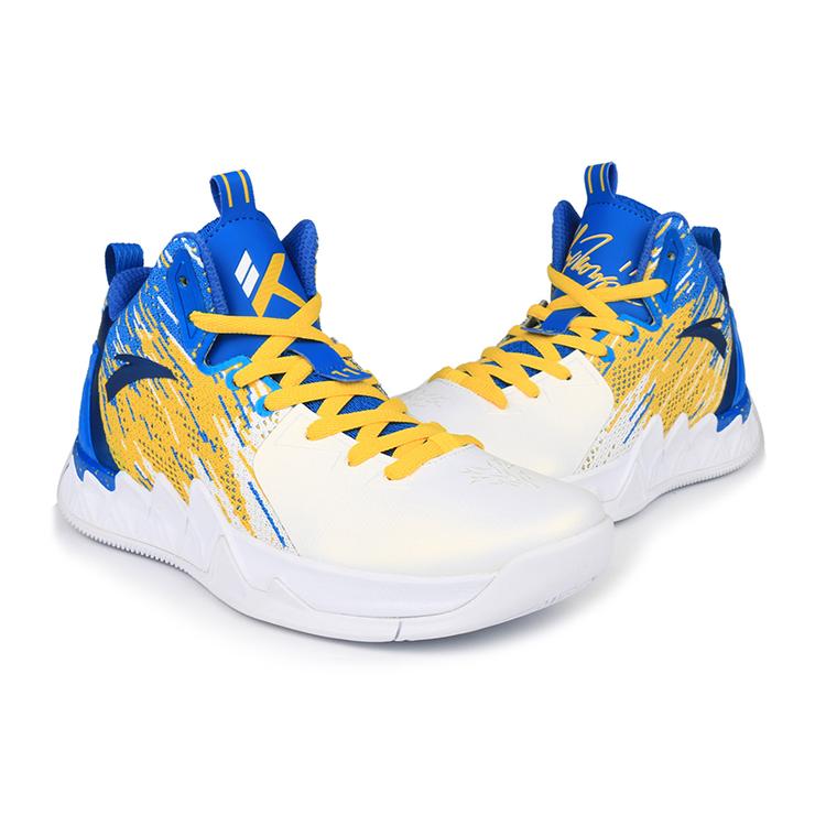 new Anta KT2 Cushioning Anti Slip Wear Resistant Breathability Low Top Performance Basketball Shoes Men's White Blue Yellow