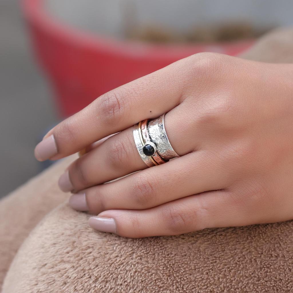 Black Onyx Spinner Ring, 925 Sterling Silver, Handmade Ring, Anxiety Ring, Healing Jewelry