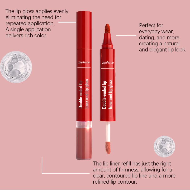Double-headed Liquid Lip Gloss Pen Lip Contour Liner Oil 2 In 1 Lip Glaze Long Lasting Moisturizing Plumping Lips Stain Makeup