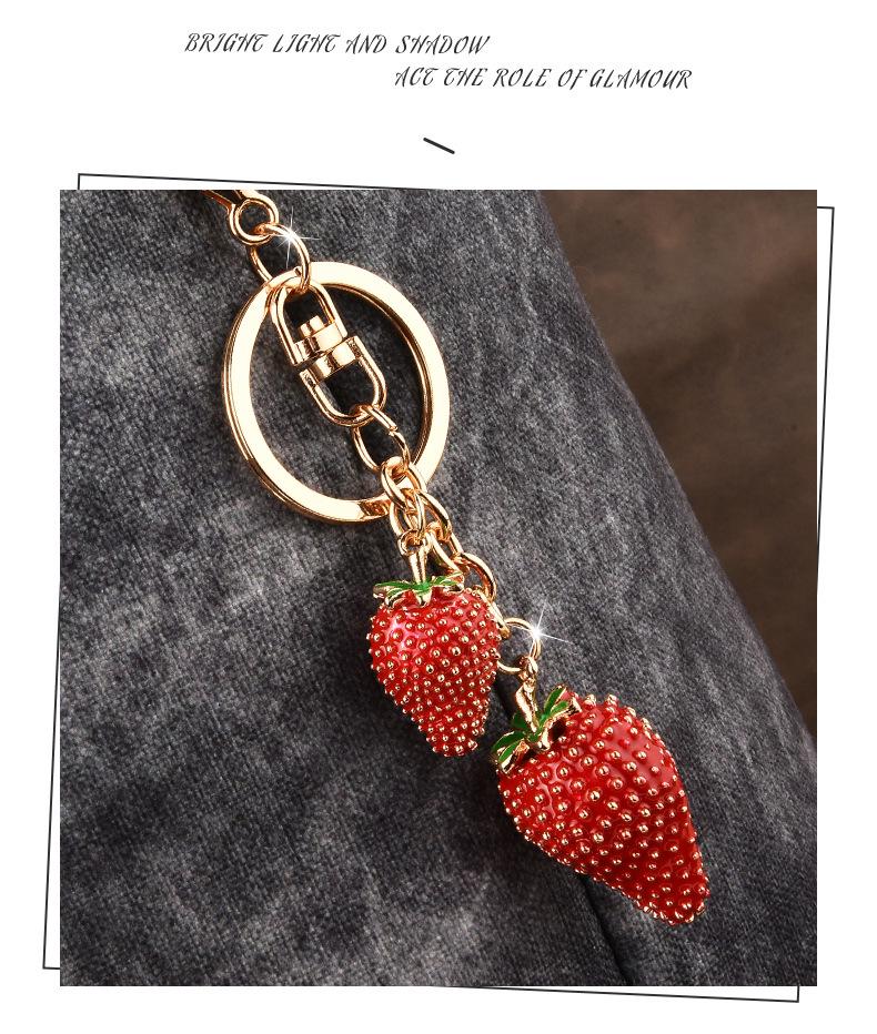 Strawberry Fruit Alloy Keychain: Cute Car Keyring & Bag Charm for Ladies
