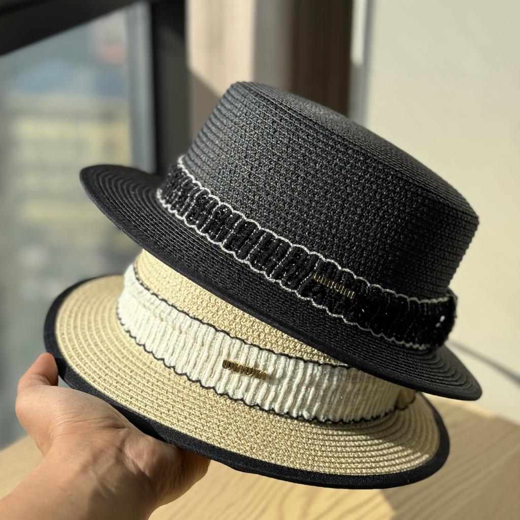 Holiday Straw Hat Women's New Casual Webbing Flat Top Hat Versatile Sunscreen Visor
