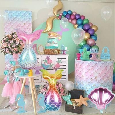 8pcs Little Mermaid Party Balloons Girl Birthday Party Decorations Number Balloon Decor 1 2 3 4 5 6 7 8 9 Years Old Supplies