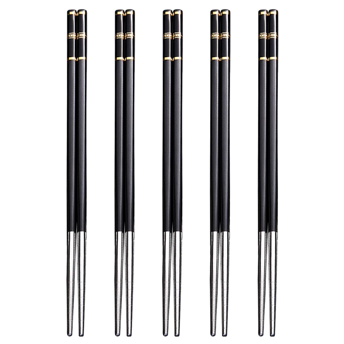 

5 пар сплавных нескользящих китайских палочек для еды, корейские палочки для суши, палочки для еды из нержавеющей стали, многоразовые палочки для еды, набор праздничной посуды