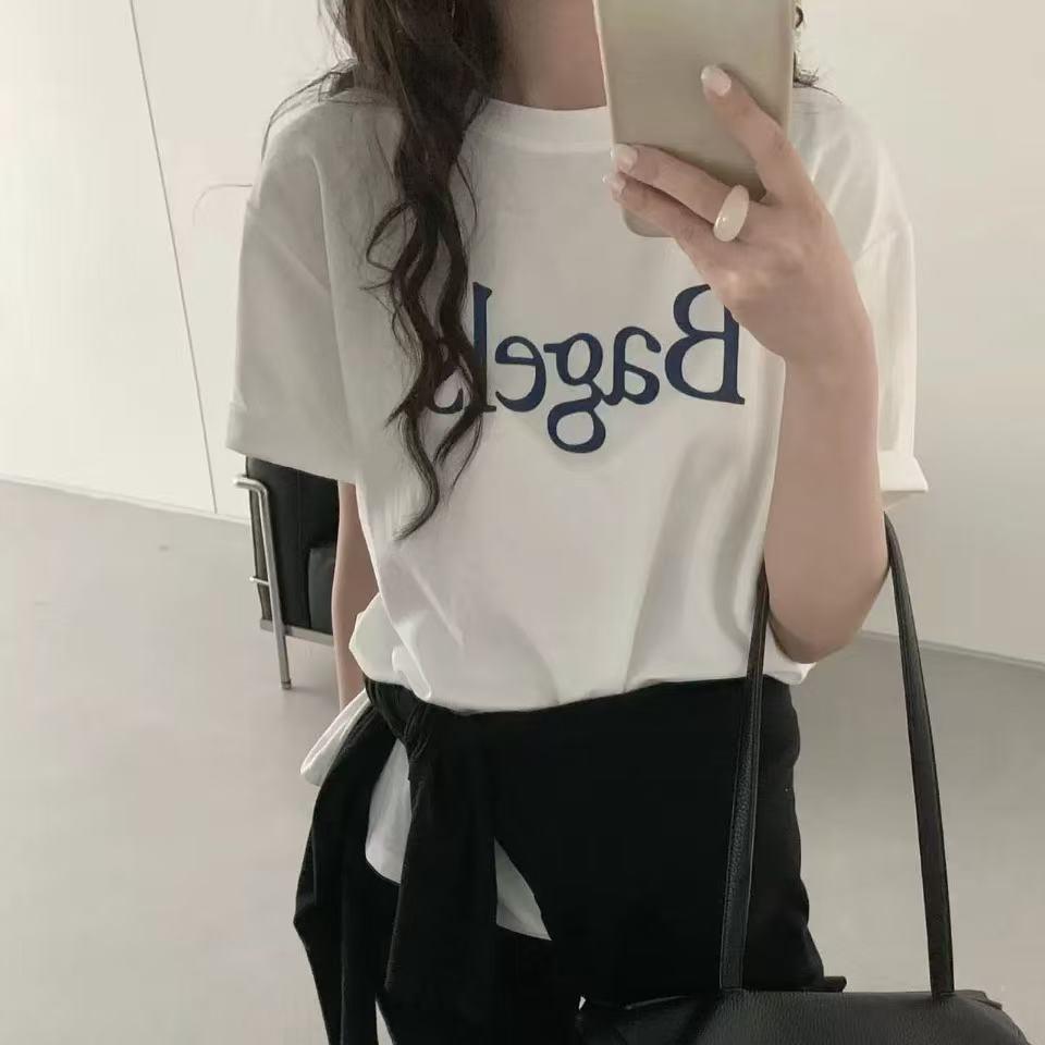 In the summer of 2026, the new Korean version of the letter-printed round neck loose casual versatile short-sleeved T-shirt women's top trendy ins