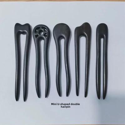 Mini U-Shaped Sandalwood Hairpin: Chinese-Style Double Hairpin Headdress