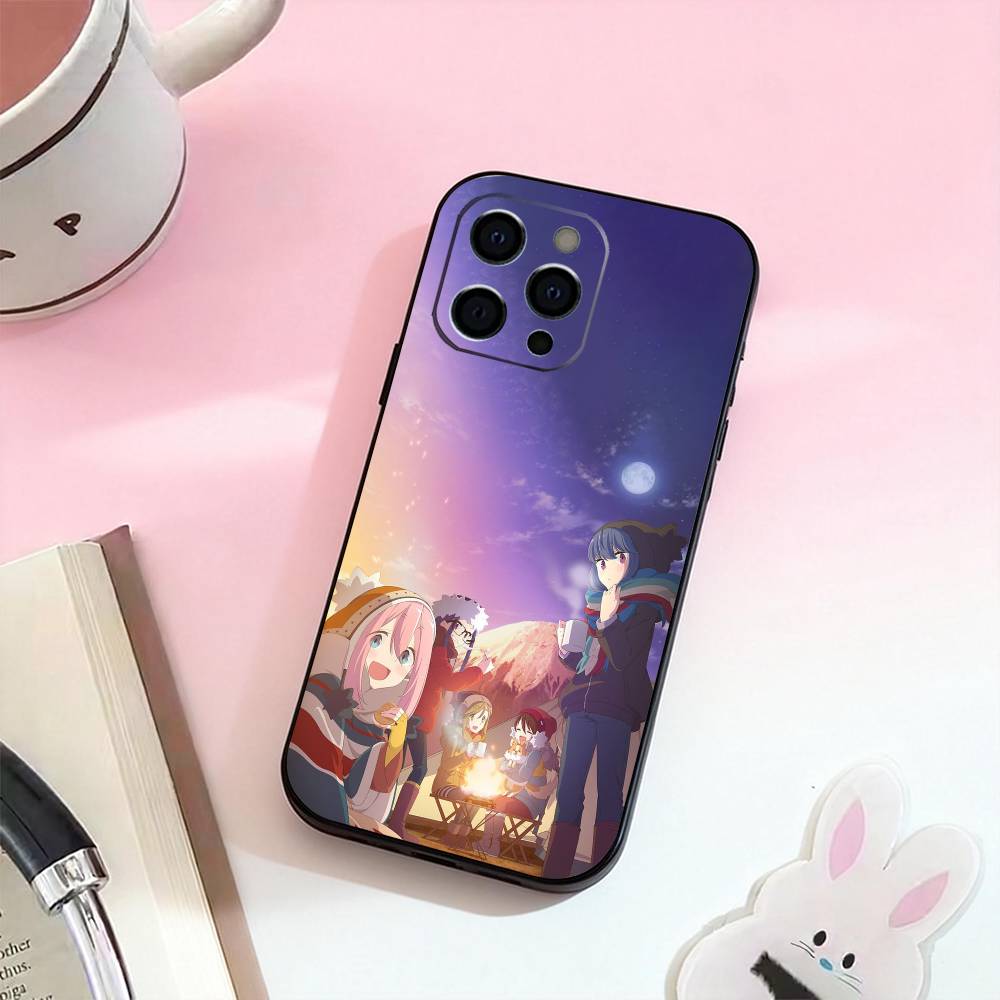 Y-Yuru C-Camp Anime  Phone Case For iPhone 17,16,15,14,13,12,11 Plus,Pro Max,Soft Silicone Black Cover