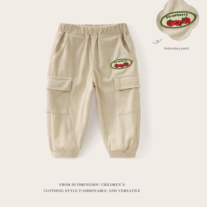 Baby Girl Cargo Pants Spring and Autumn Children s Clothing Girls Embroidered Patch Casual Pants Children s Corduroy Jogger Sweatpants Dmd2108 Apricot 130