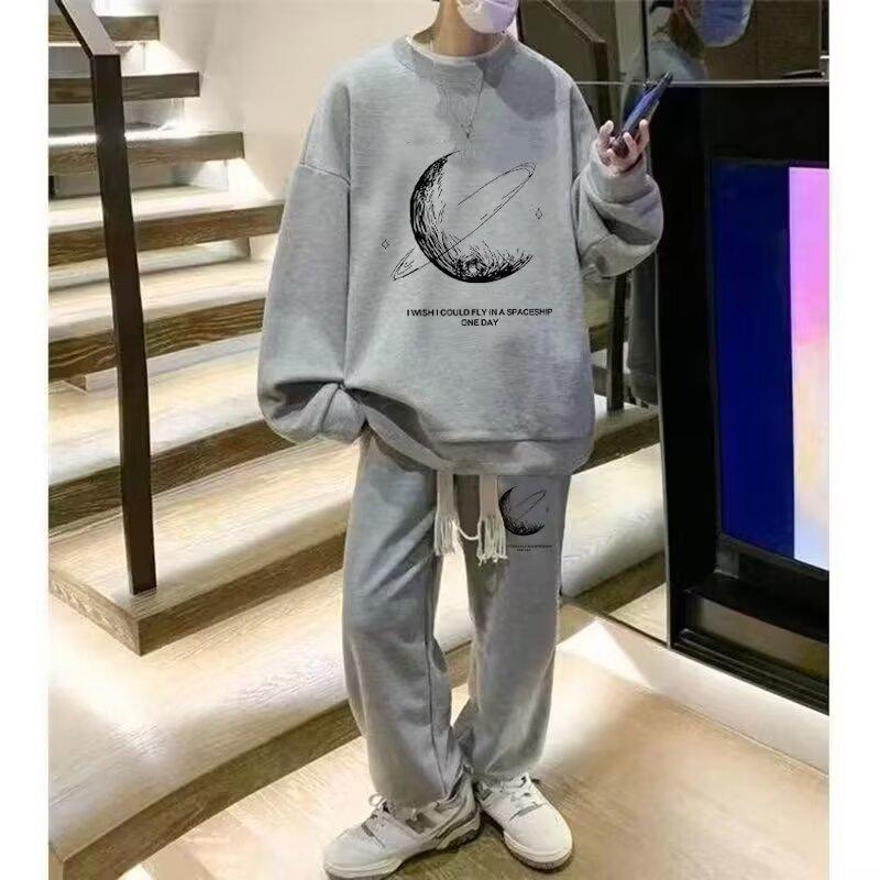 Harajuku Trendy Sporty Casual Men's Set: Fashionable Creative Loose Hoodie & Pants Two-Piece