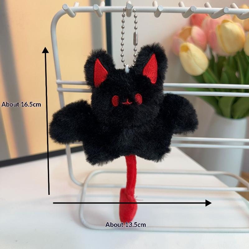 Fluffy Plush Bat Keychain Soft Black Stuffed Pendant Lovely Halloween Gift for Bag Decor