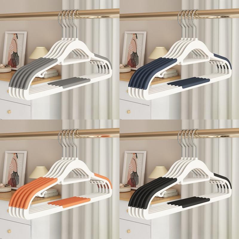 10Pcs Random Color Hot Selling Anti-slip Plastic Hangers Clothes Space Saving Traceless Clothes Hanger for Supermarket & Home
