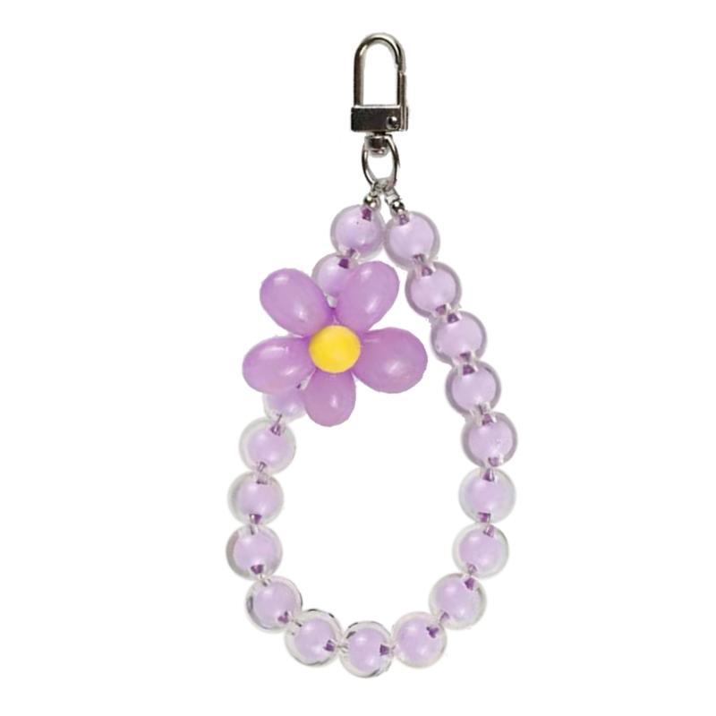 

Акриловый браслет на запястье с бисером и цветочным узором, браслет ручной работы, цепочка для телефона из бисера, акриловый материал, украшения для телефона для сумки, телефона фиолетовый