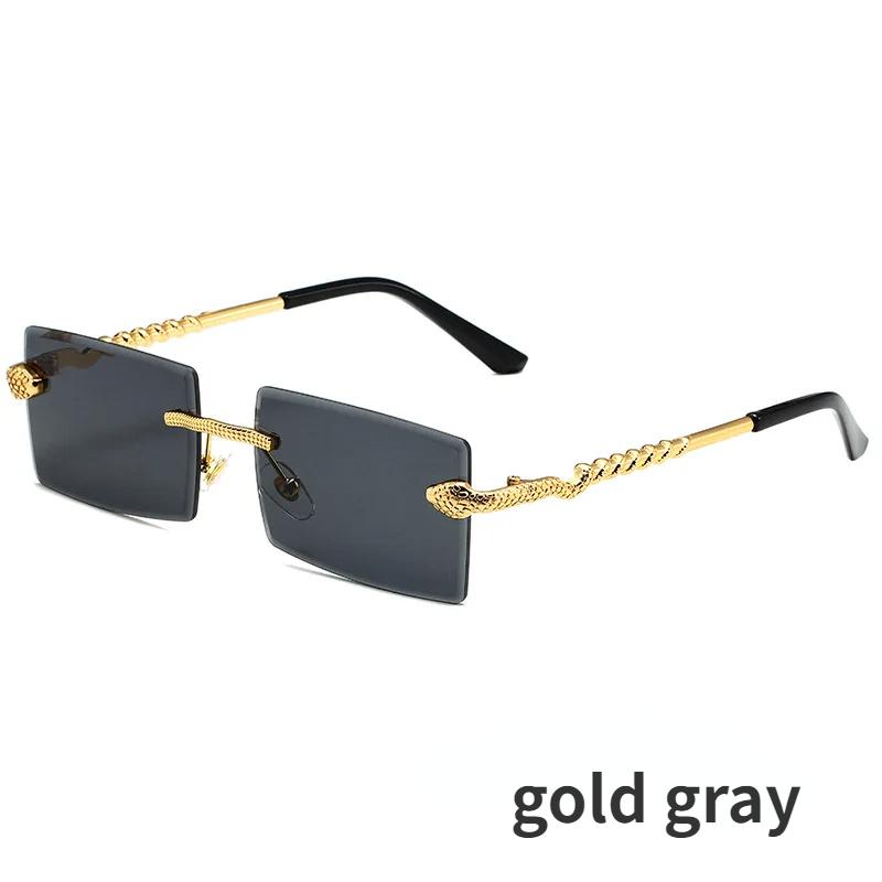 

2024 женские прямоугольные солнцезащитные очки без оправы, модные витые змеиные ножки, градиентные оттенки для мужчин, роскошные модные анти-УФ-очки as picture