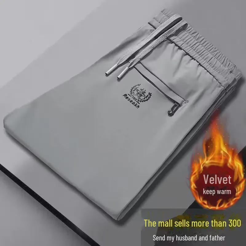 Men's Plus Velvet Thickened Elastic Waist Casual Sports Pants - Large Size Warm Straight Trousers for Autumn and Winter