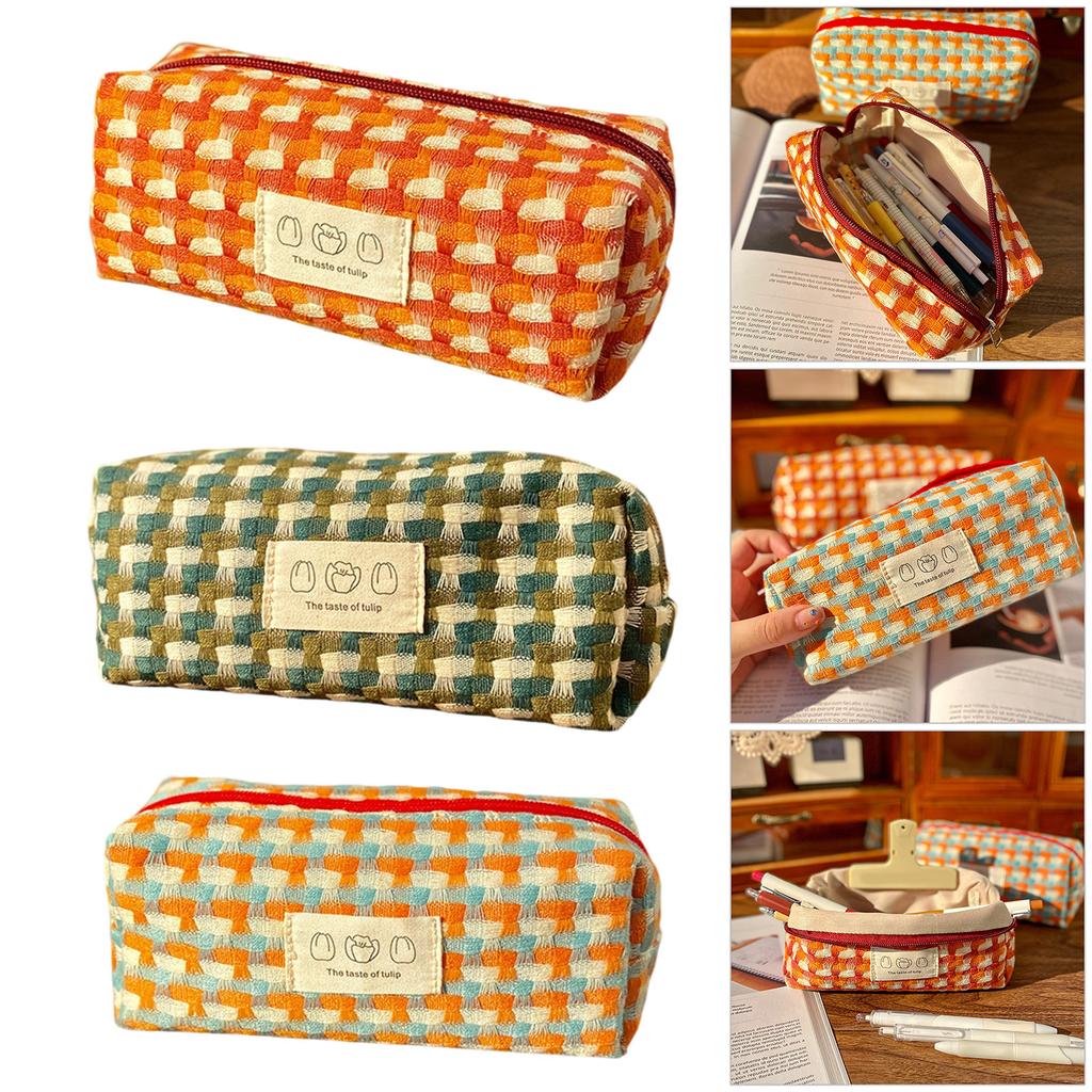 Colorful Pencil Pouches Large Capacity Woven Fabric Pencil Case Portable Makeup Storage Bag for School Office Travel Use