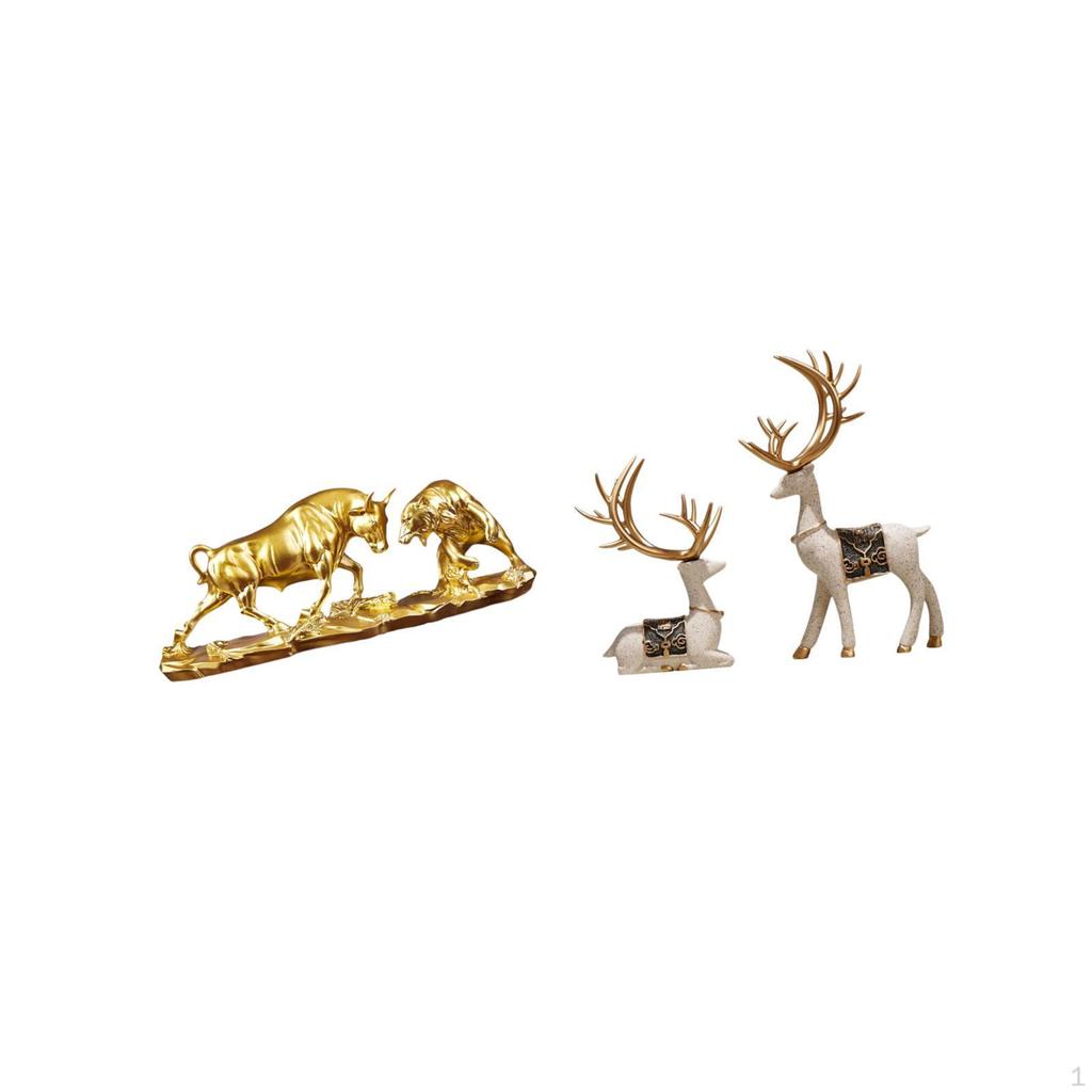 Feng Shui Bear And Bull Statue Sitting Standing Deer Statues Ornaments Modern Artwork Chinese Animal