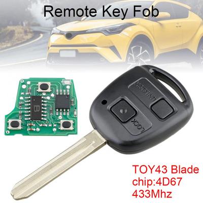 433Mhz 2 Buttons Car Remote Key with 4D67Chip and TOY43 Blade Fit for Toyota RAV4 Prado Tarago Kluger Avensis 2003-2010